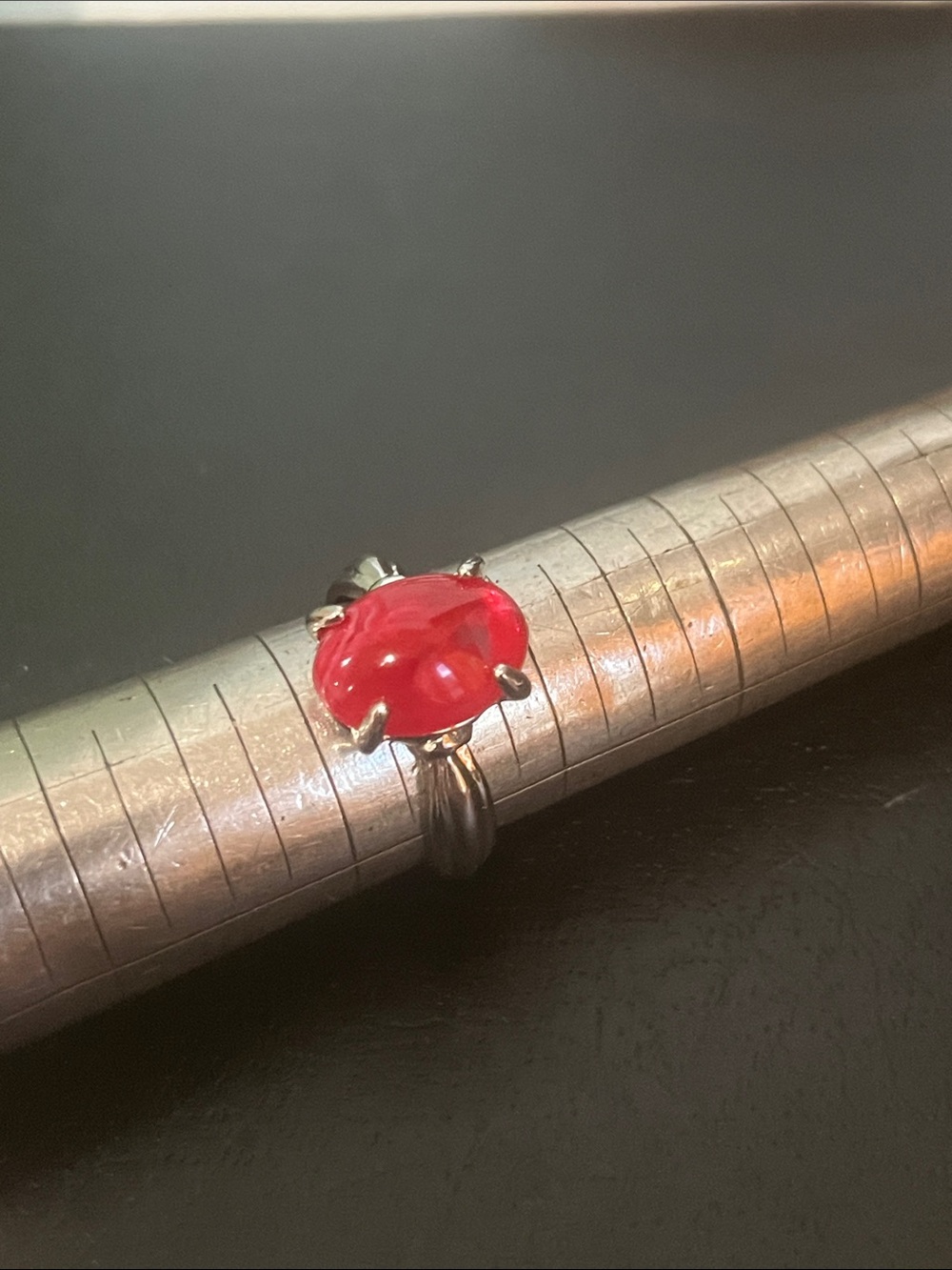 Silver-Tone Red Cabochon Ring - Bold Red Accent